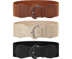 3 Pieces Wide Women Waist Belt Stretchy Cinch Belt Leather Elastic Belt for Ladies Dress Decoration, Black, Khaki, Beige, One Size$3 Pieces Wide Elastic