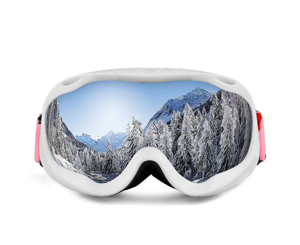 Double Layer Ski Goggles OTG Anti-fog UV Protection Snowboard Goggles-White/Silver