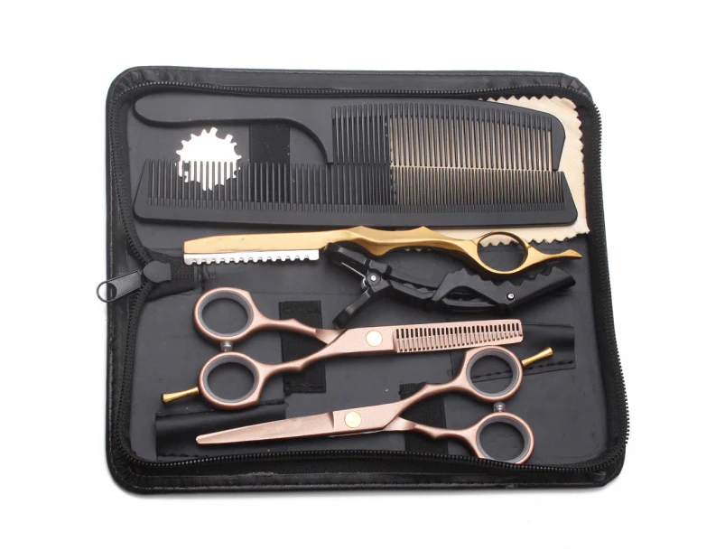 5.5 inch  Hair Cutting Scissors Set,  Hair Thinning/Texturizing Shears for Hairdresser or Home Use-gold