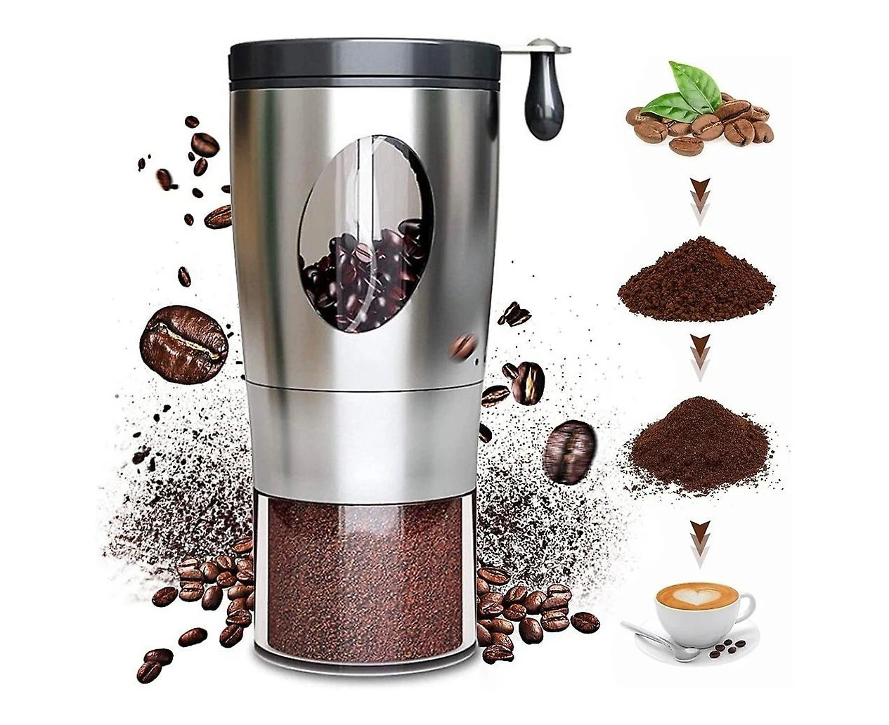 Portable Adjustable Manual Coffee Grinder, Hand Crank Coffee Grinder Foldable Handle Stainless Steel Coffee Grinder Portable Coffee Grinder