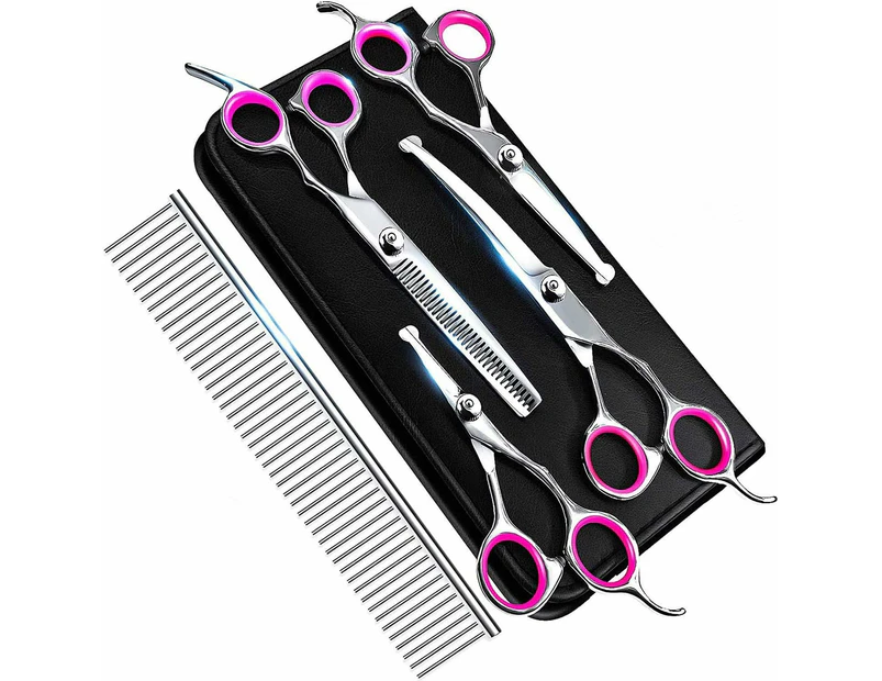 Dog Grooming Scissors, Grooming Scissors for Dogs with Safety Round Tip, Dog Scissors for Grooming - Thinning, Straight, Curved dog Shears and Comb