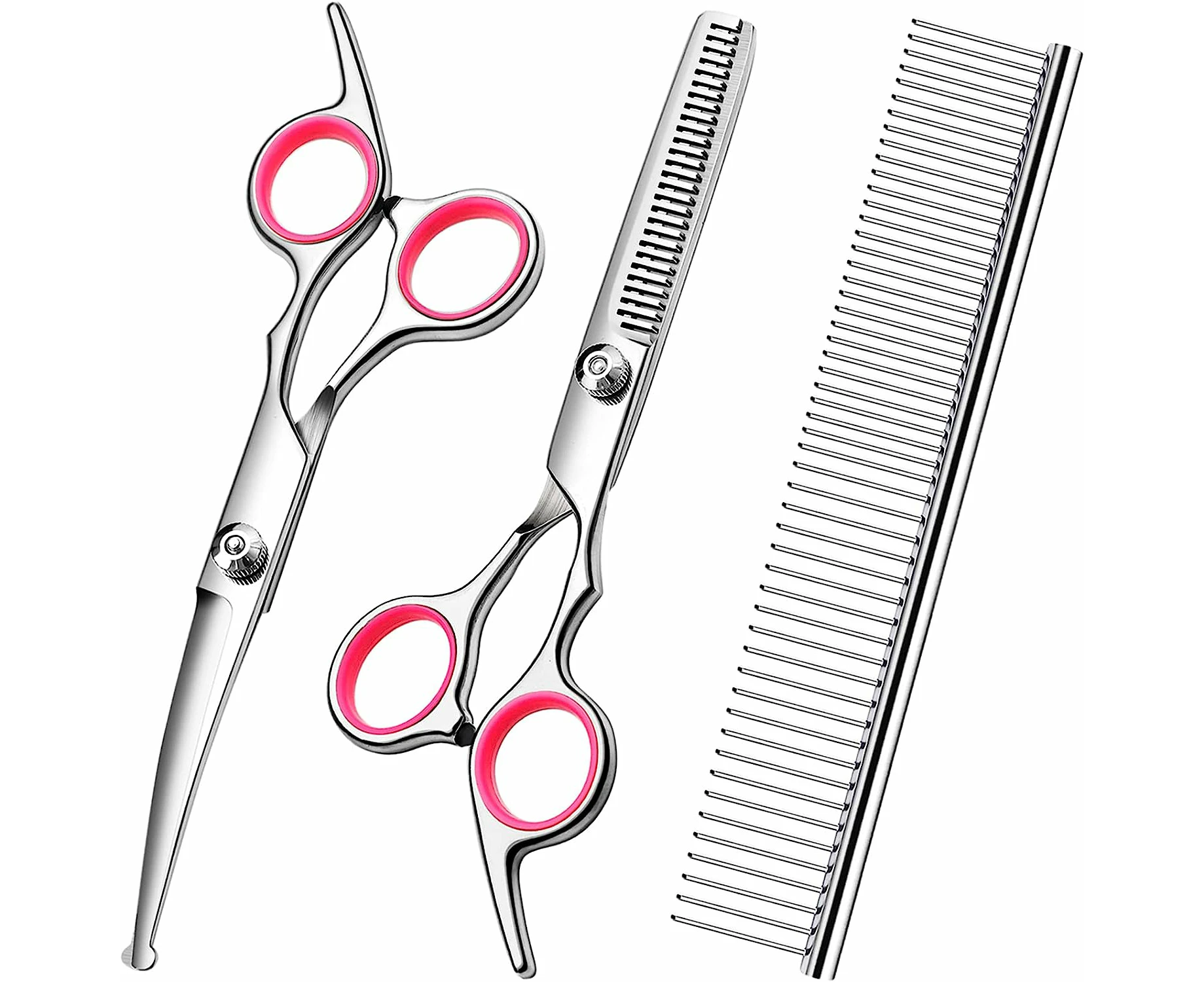 Dog Grooming Scissors Kit - Professional Stainless Steel Shears Set With Safety Round Tips For Pet Grooming