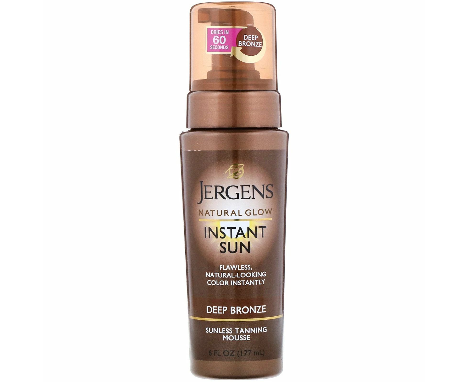 Jergens, Natural Glow, Instant Sun, Sunless Tanning Mousse, Deep Bronze, 6 fl oz (177 ml)