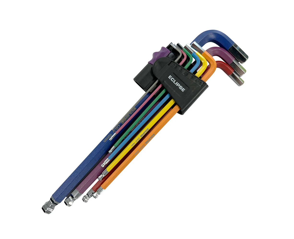 9pc Eclipse Pro Tools Colour Coded Extra Long Steel Hex Key 230mm Set Hand Tool