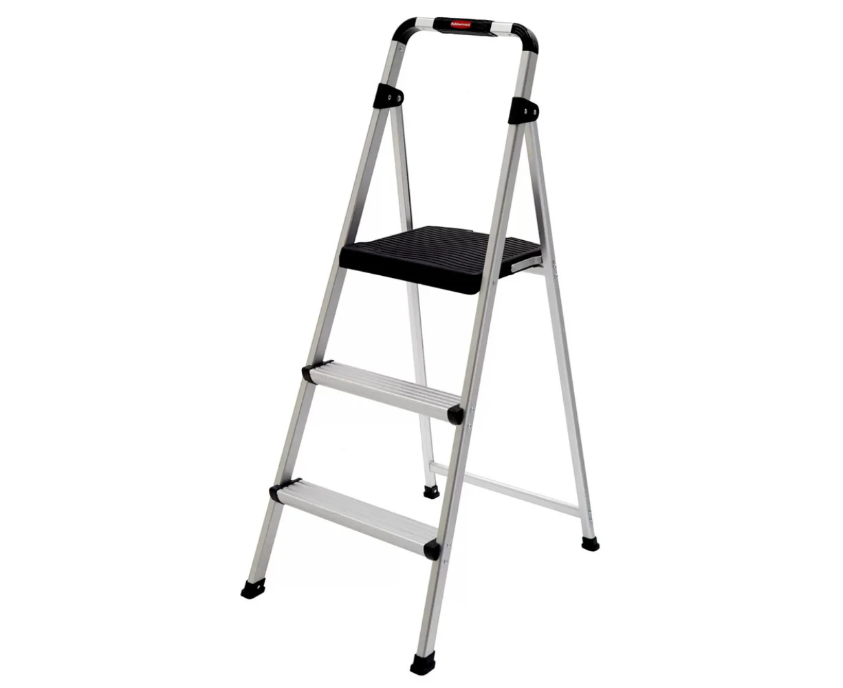 Rubbermaid Step Ladder 3 Steps Folding Aluminium Stool Seat Portable 100kg Max weight