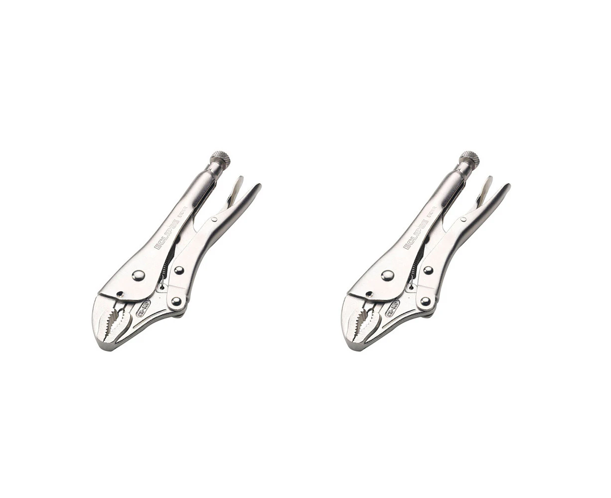 2 x 2PK Eclipse Pro Tools Steel Clamp Locking Plier Curved Jaw w/Cutter 250mm Silver