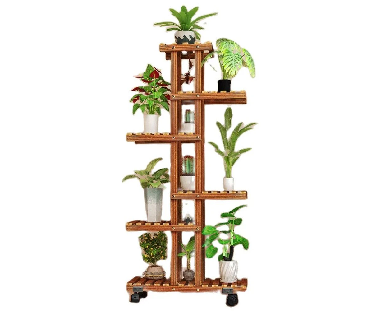 BJWD Outdoor Indoor Wooden Plant Stand Planter Flower 6 Tier Garden Shelf Shelving