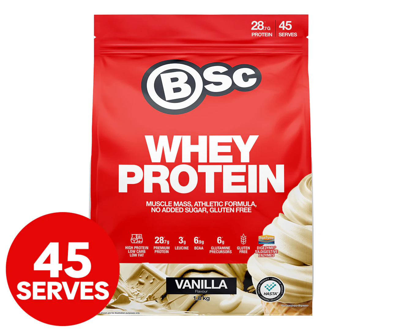 BSc Whey Protein Powder Vanilla 1.8kg / 45 Serves