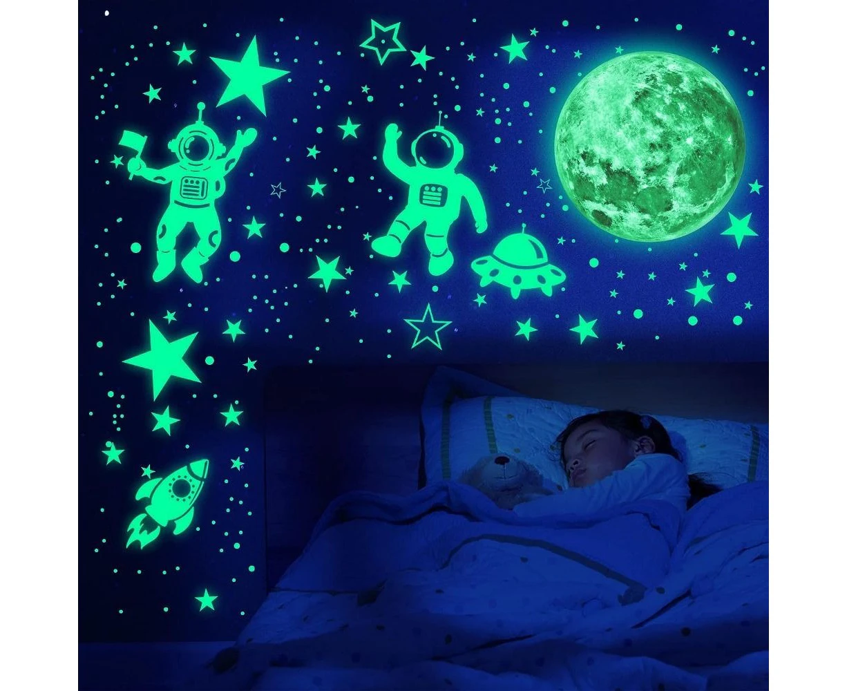 3D Nightlight Moon Star Astronaut Wall Decal Nightlight Star Room Decoration Kindergarten Self Adhesive Wall Decal, Room Wall Decal