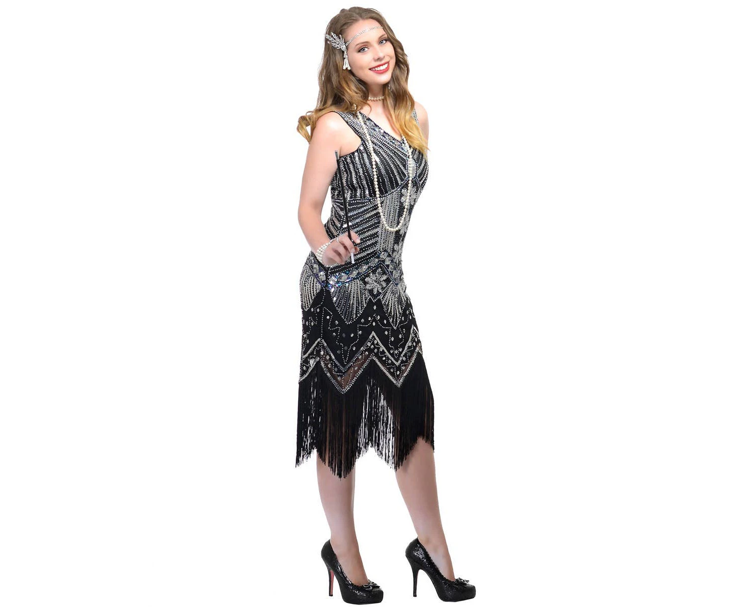 Iridescent Black 1920s Deluxe Womens Gatsby Dress Costume