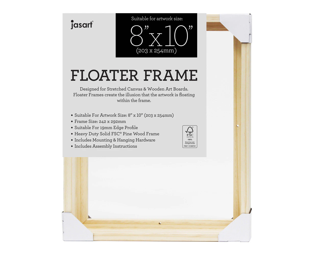 Jasart Thin Edge Artwork 8x10" Wood Floater Canvas Painting Frame Square Natural