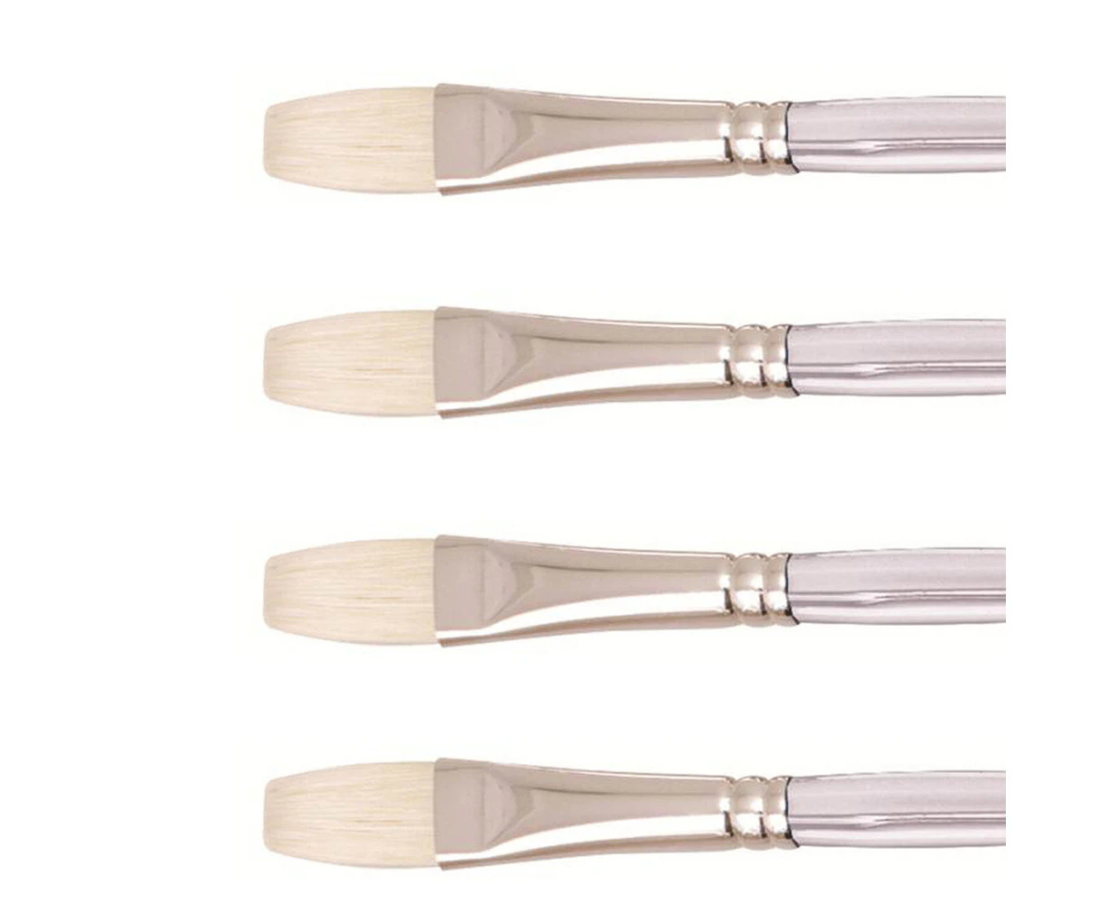 4x Jasart Interlocking Size 6 Acrylic Craft Paint Flat Brush Fine Hog Bristle