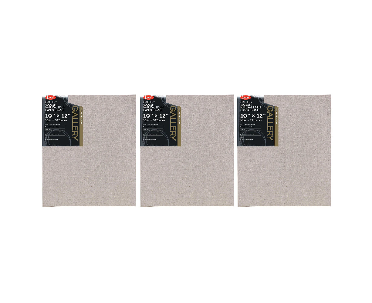 3x Jasart Gallery 10x12" NTRL Linen Painting Canvas Stretched Board Panel 400GSM