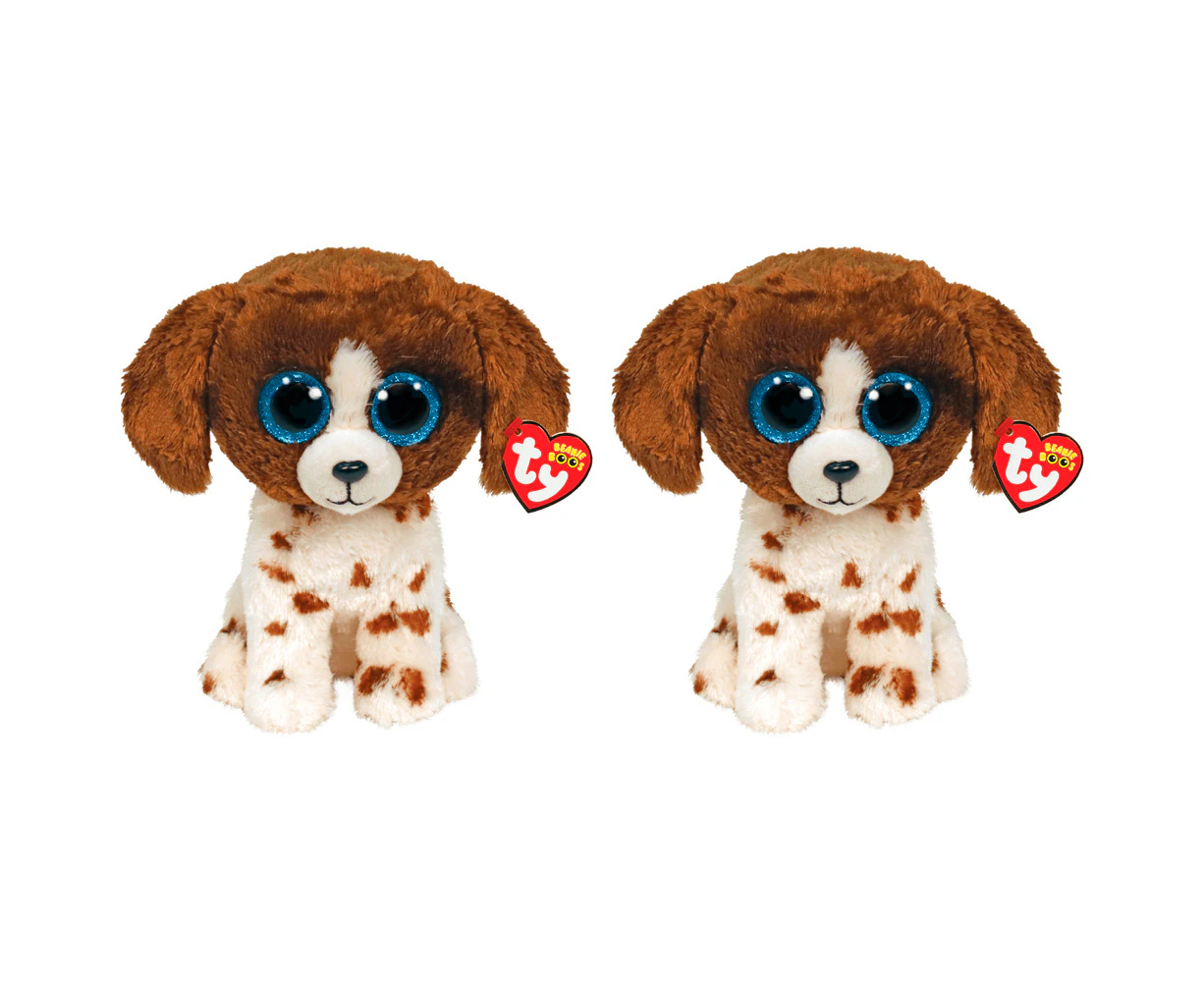 2x TY Beanie Boos Muddles - Brown/White Dog Medium Kids/Childrens Plush Toy 3y+