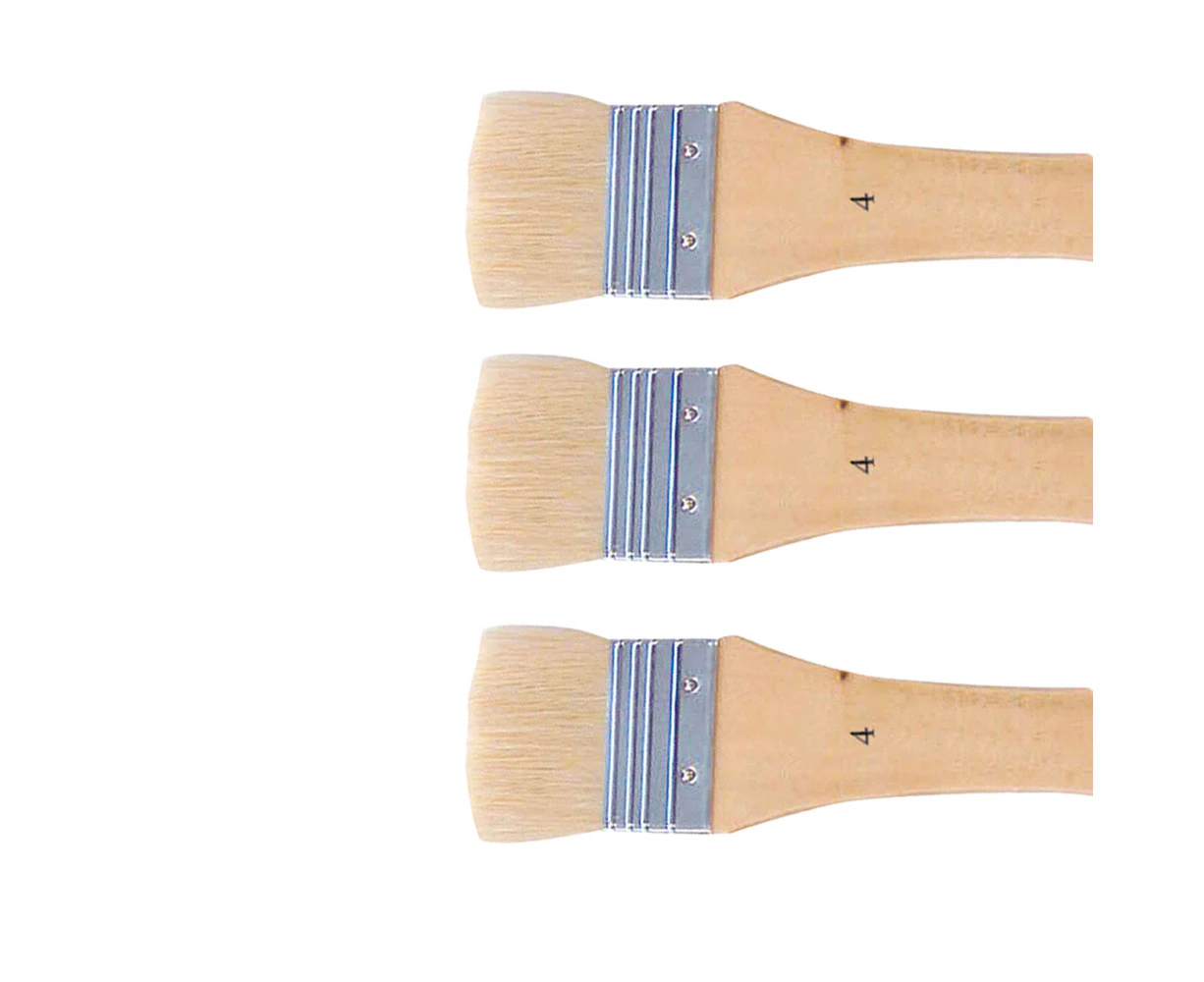 3x Jasart Hog Bristle Flat Head Size 4 Art/Craft Paint/Colour Brush Series 713