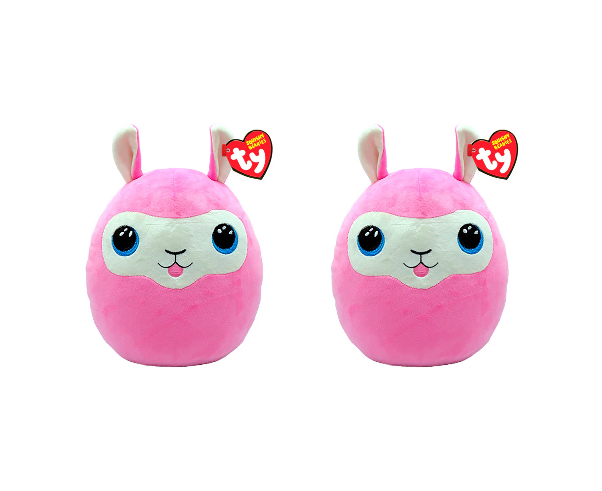 2x TY Squishy Beanies Lana - Pink Llama Squish 35cm Kids/Childrens Plush Toy 3y+