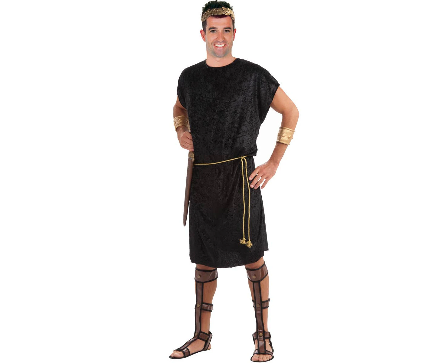 Valiant Men's Black Velvet Roman Toga Costume Mens