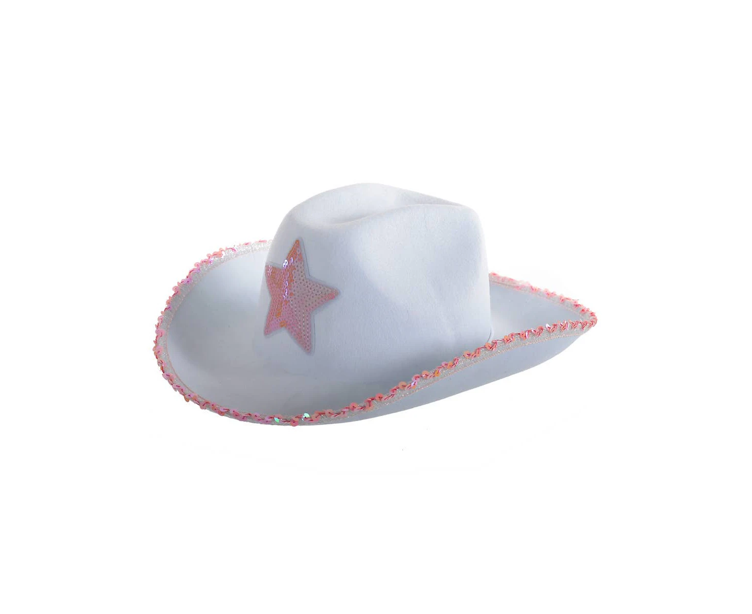 Starry White and Pink Sequin Cowgirl Costume Hat - New