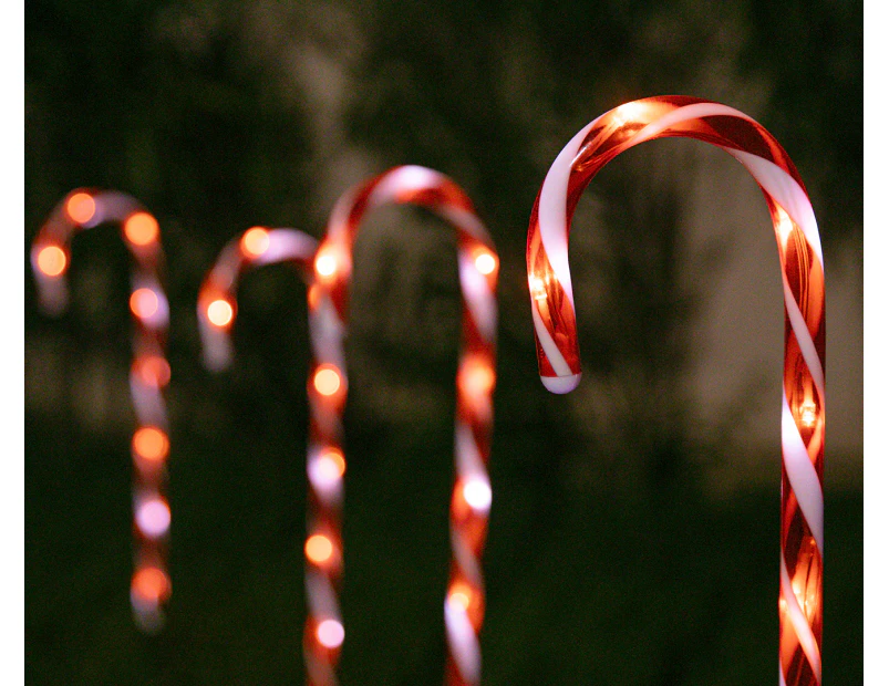 Stockholm Christmas Lights 4pcs 58CM LED Timer Candy Cane Stakes Outdoor Garden Path Decoration