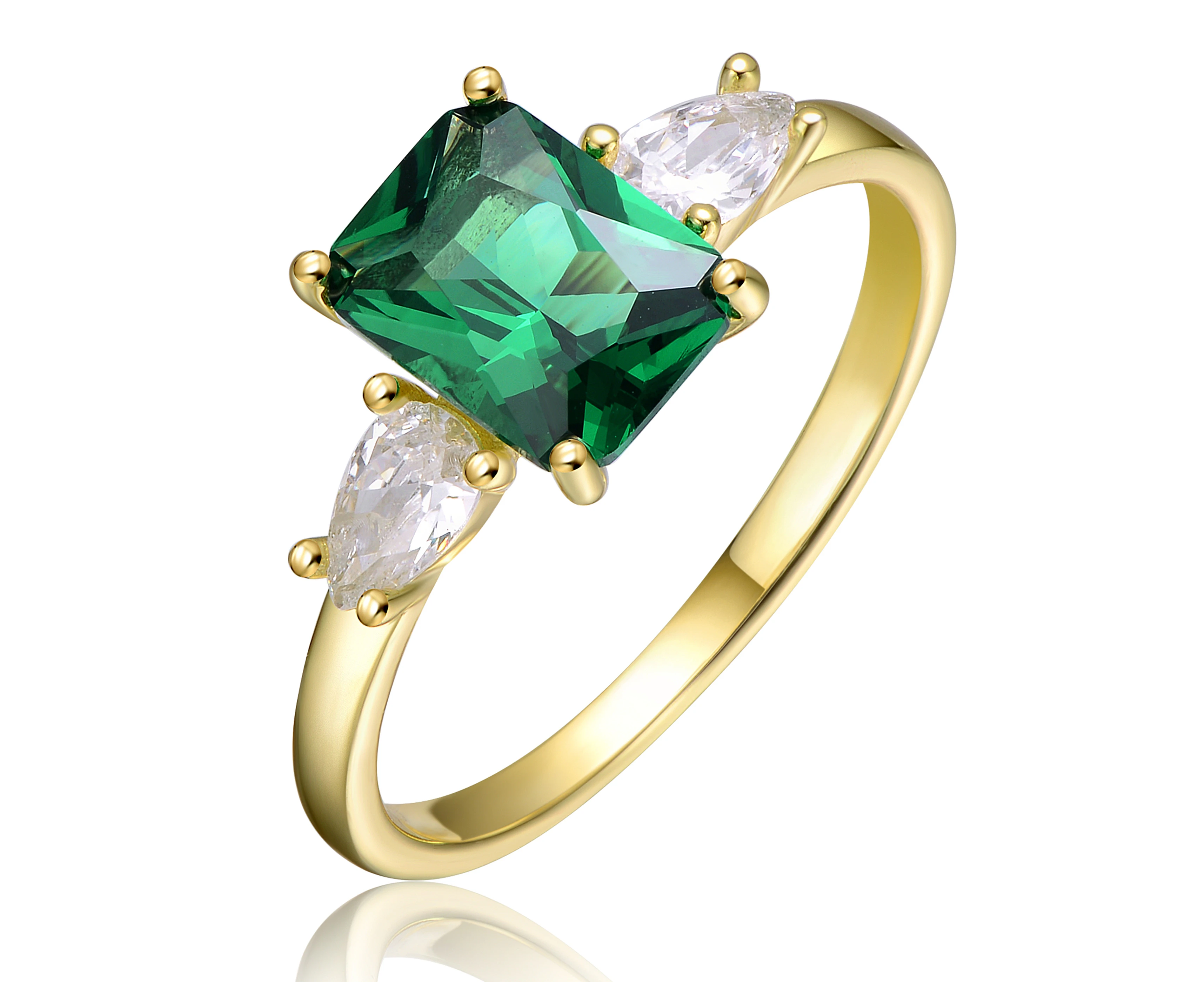 Genevive Emerald 3-Stone Engagement Anniversary Ring