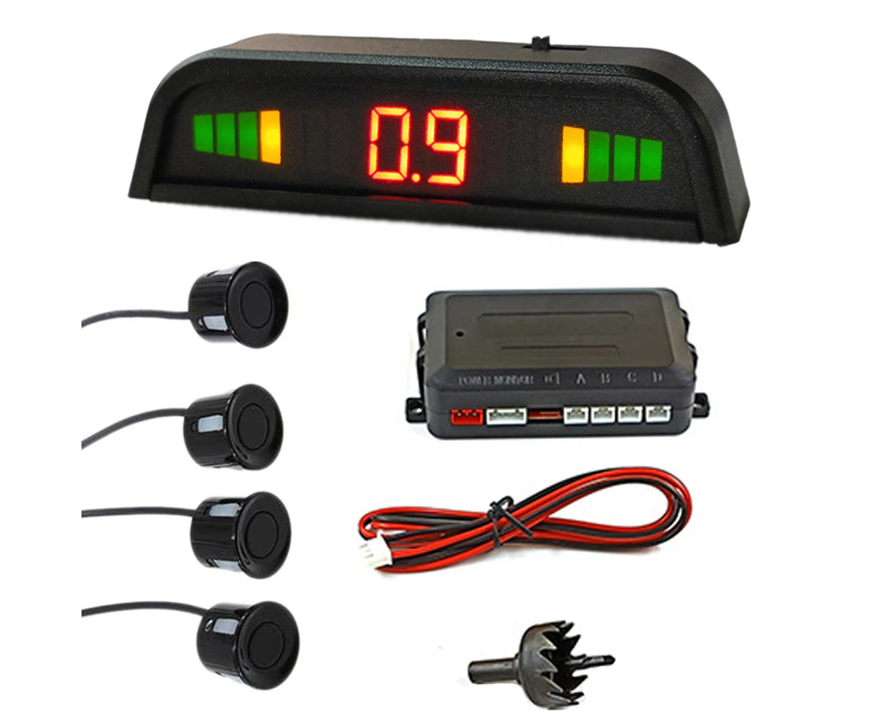 Car Reversing Backup Radar LCD Distance Display Abnormal Status Prompt, Self-check Front and Rear Sensors with 4 Probes