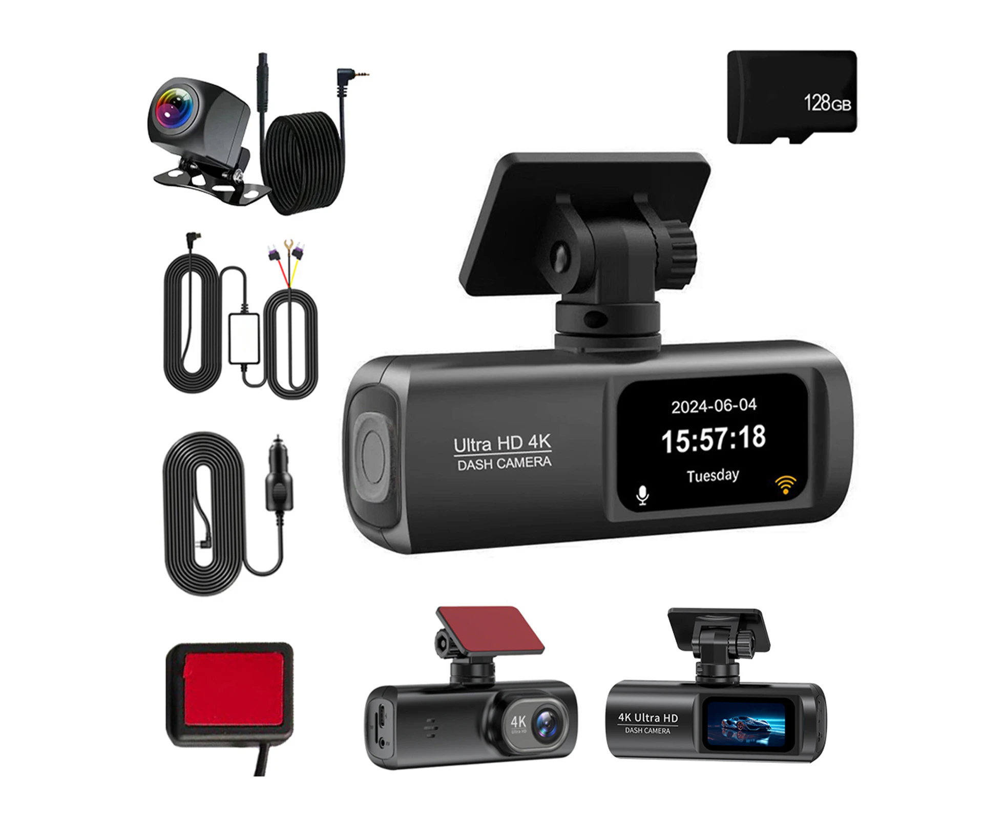 Dash Cam Front Rear Dash Camera 4K/1080P,Full HD Car Dashboard Recorder With 1.5Inch Screen,Wi-Fi GP-S Tracks G-Sensor Loop Recording With 128G Card