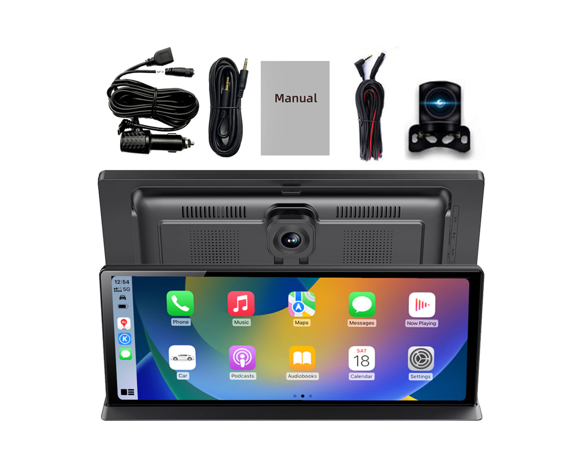 Portable Wireless Car Play Android Auto,11.3 Inch Car Full HD IPS Touch Screen DVR Recorder Dash Cam,4K Front 1080P Backup Camera Without GPS