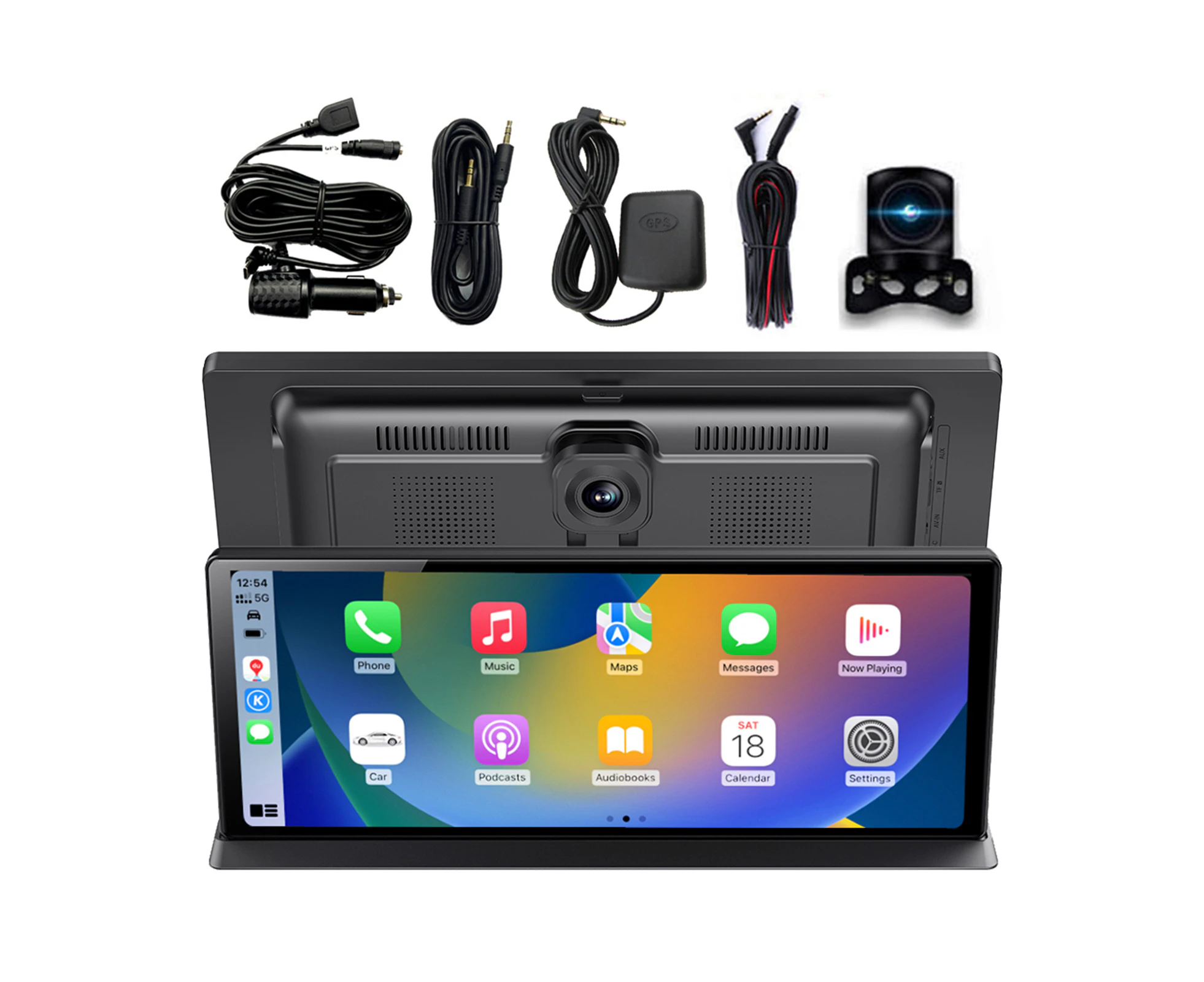 Portable Wireless Car Play Android Auto,11.3 Inch Car Full HD IPS Touch Screen DVR Recorder Dash Cam,4K Front 1080P Backup Camera With GPS