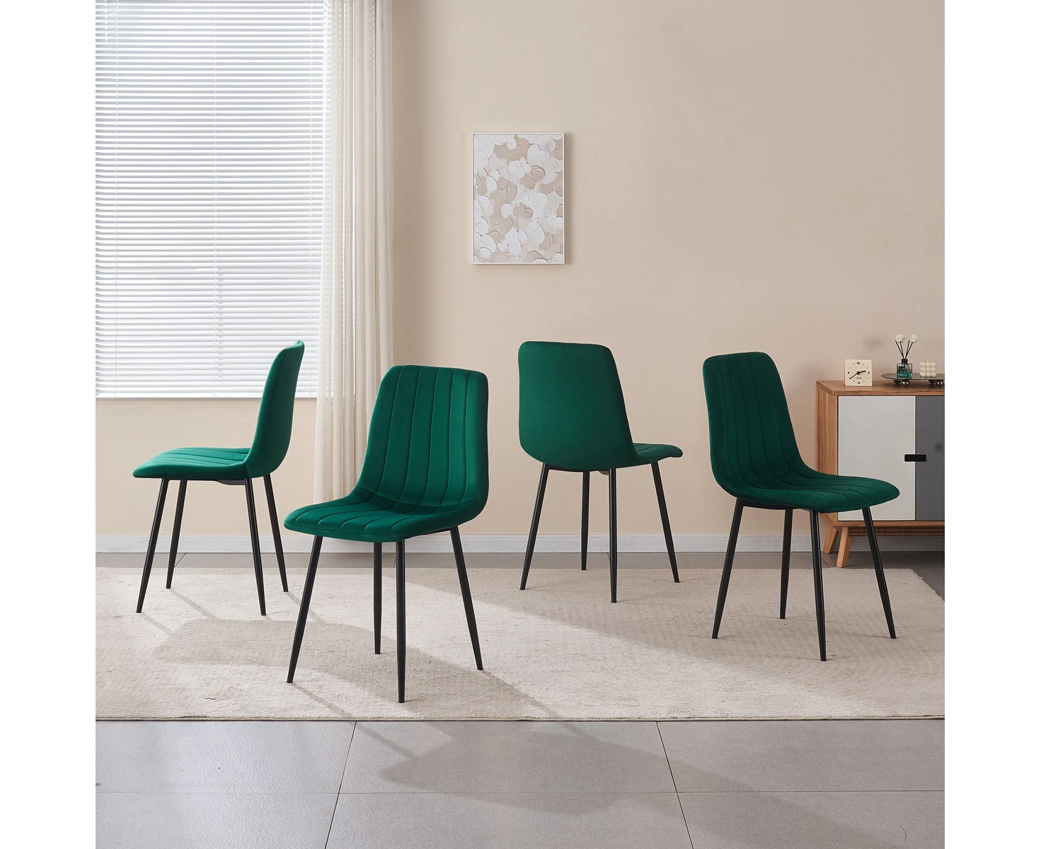 AINPECCA 4x Green Upholstered Velvet Dining Chair Black Metal Legs For Living Dinning room Cafe Office Kitchen Fabric