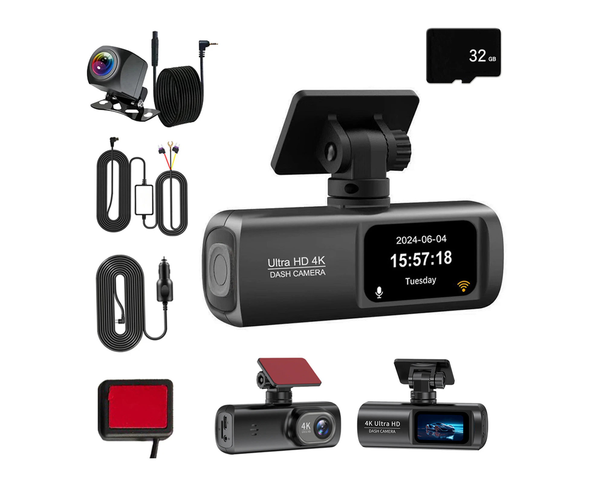 Dash Cam Front Rear Dash Camera 4K/1080P,Full HD Car Dashboard Recorder With 1.5Inch Screen,Wi-Fi GP-S Tracks G-Sensor Loop Recording With 32G Card