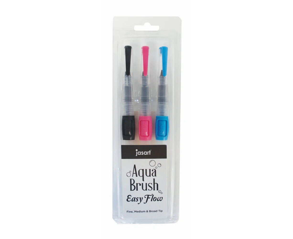 3pc Jasart Easy Flow Aqua Asst Brush Watercolour Painting 25x7cm CLR Barrel Pen