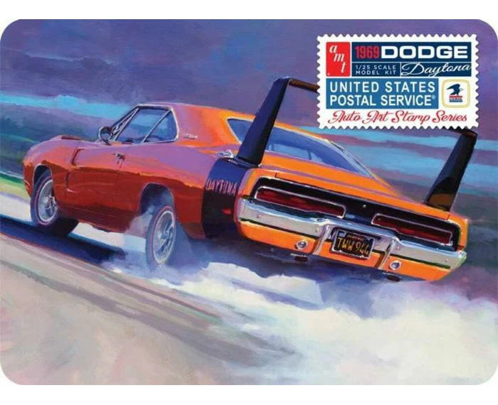 AMT 1/25 1969 Dodge Charger Daytona (USPS Stamp Series Collector Tin) Plastic Model Kit