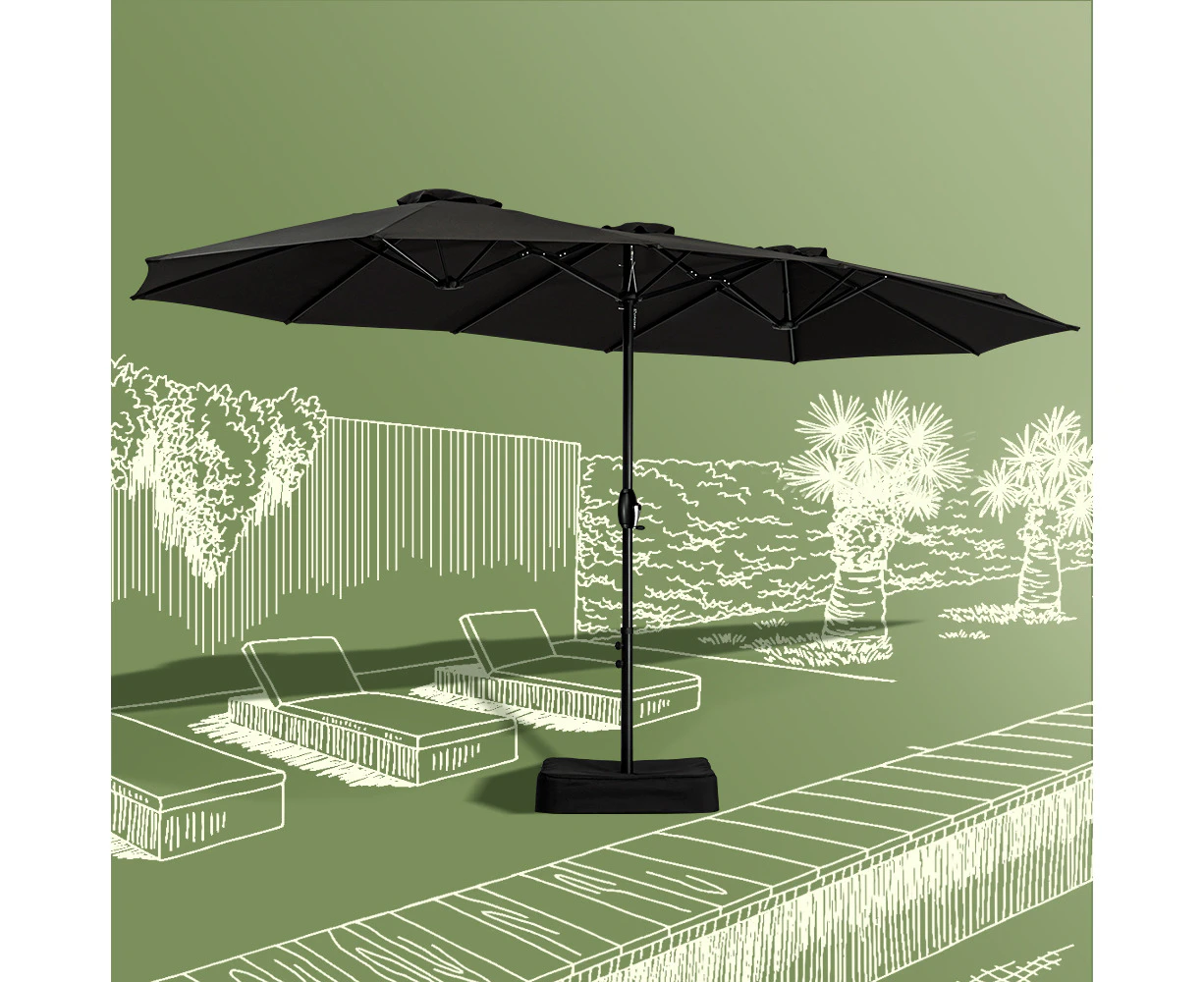 Groverdi 4.6M Double-Sided Patio Umbrella Extra Large Outdoor Umbrella with Crank Handle and Base