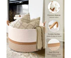 DelSol Large Woven Basket Cotton Rope Basket Blanket Storage Laundry Clothes Home Organizer White & Camel