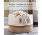 DelSol Large Woven Basket Cotton Rope Basket Blanket Storage Laundry Clothes Home Organizer White & Camel