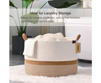 DelSol Large Woven Basket Cotton Rope Basket Blanket Storage Laundry Clothes Home Organizer White & Camel