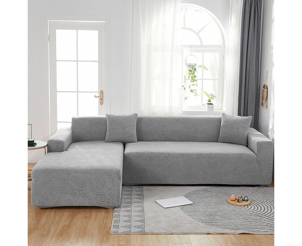 Grey 4 Seater(235-300cm) Waterproof Jacquard Sofa Covers Thick Elastic L Shaped 1/2/3/4 Seater Protector