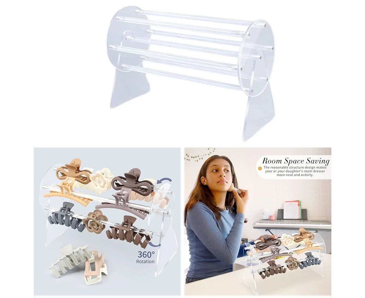 360-Degree Rotating Claw Clip Holder Acrylic Claw Clip Organizer Holder Transparent Hair Pins Display Stand Fashion Claw Clip Organizer