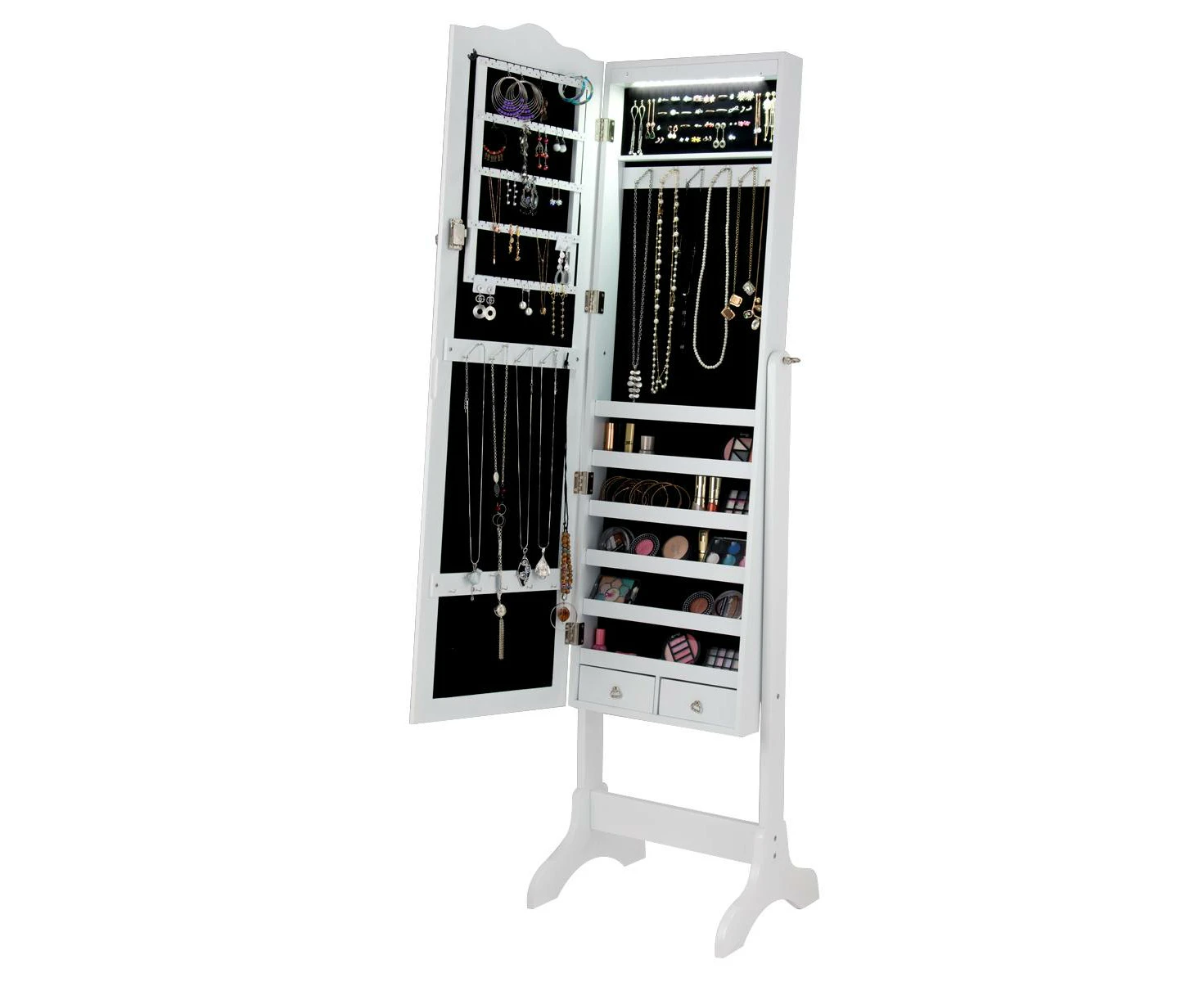 Costway Jewelry Cabinet Armoire Organizer Full Length Mirrored Bedroom Cabinets w/Mirror & LED Lights White