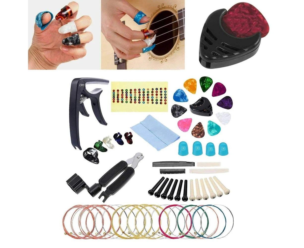 Guitar Maintenance Repair Tool Kit String Winder Guitar Picks Finger Picks Finger Protectors Capo Bridge Scale Note Sticker Set