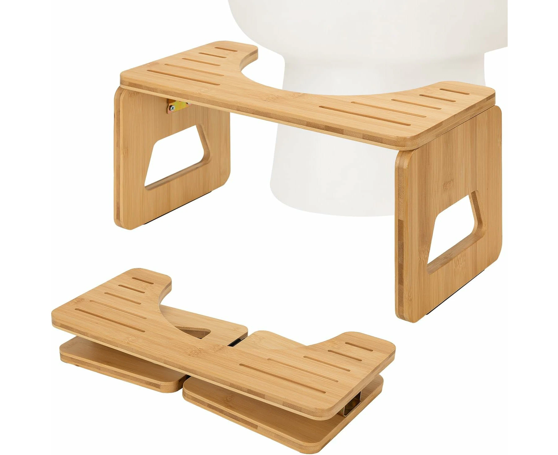 Aimoptg Toilet Stool Squat Adult and Kids - 7 Inches Foldable Poop Stool for Bathroom Bamboo Flip Potty Stool with Anti-Slip Layer (Natural Color)