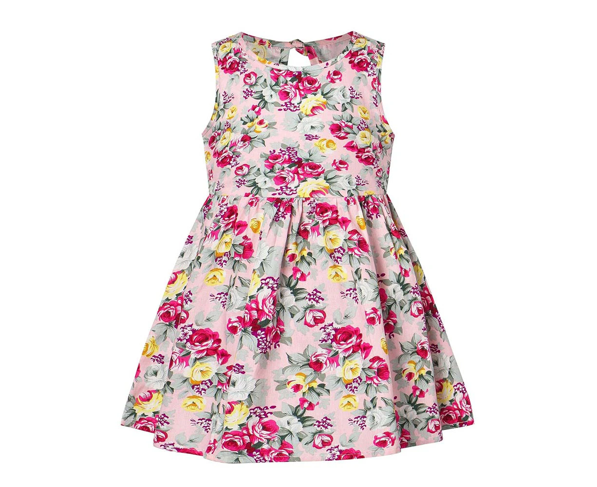 Kids Girls Sleeveless Floral Swing Dress Party Mini Dress Casual Tank Sundress Beach