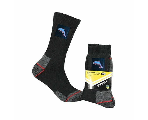 NRL Dolphins 2Pk Heavy Duty Work Sock