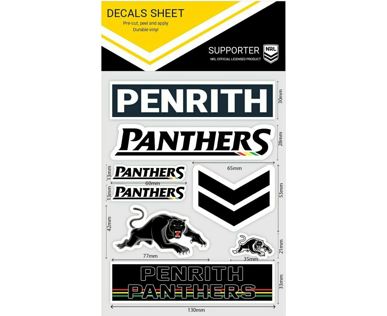 NRL Sticker Decal Sheet - Penrith Panthers - Stickers Wordmark