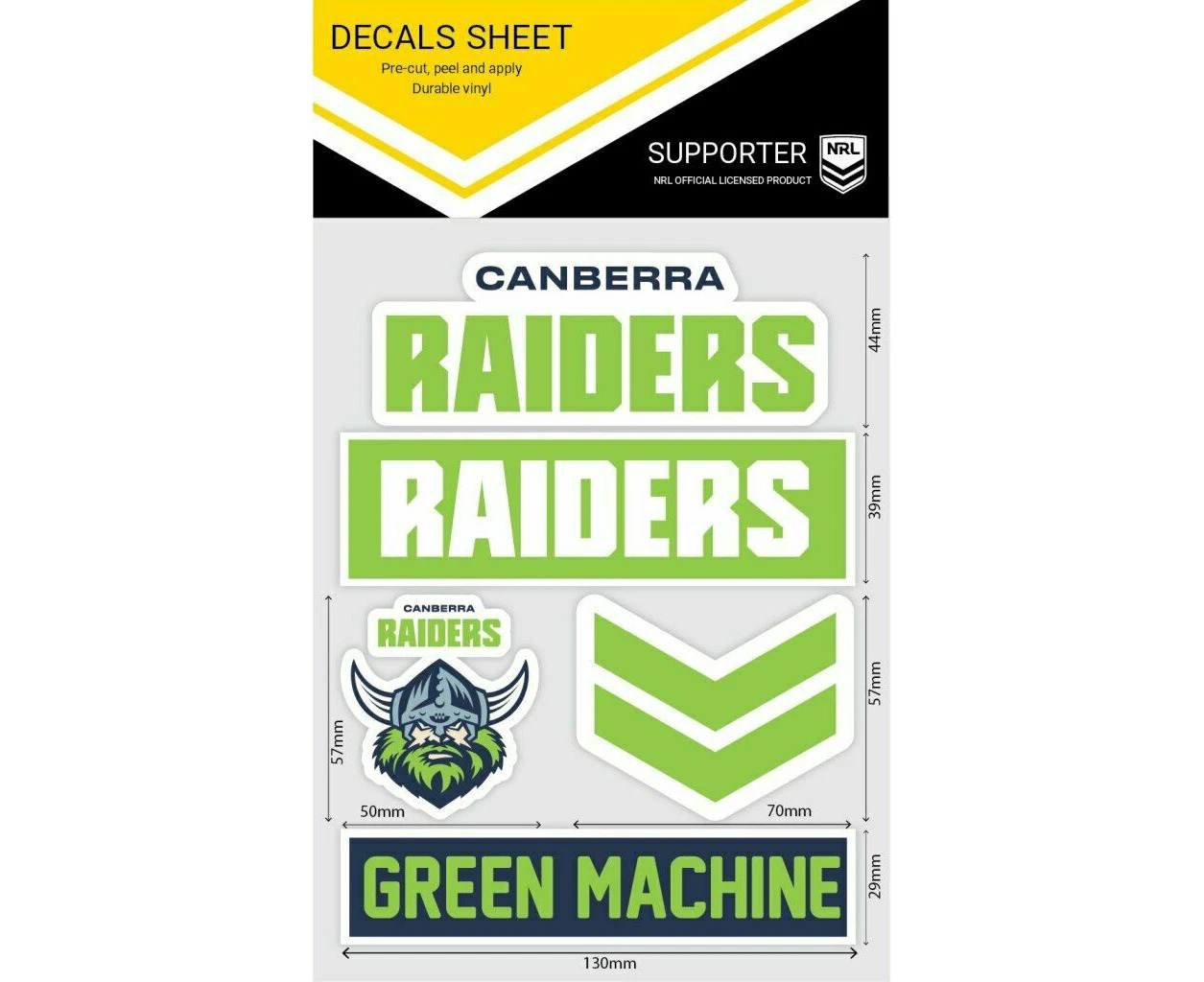 NRL Sticker Decal Sheet - Canberra Raiders - Stickers Wordmark