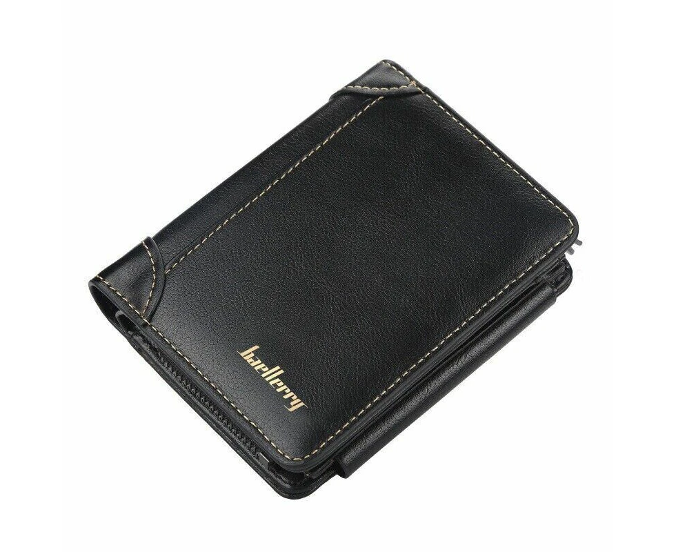 Mens Leather Wallet RFID Blocking Purse Credit Card Holder Coin Zipper - Black