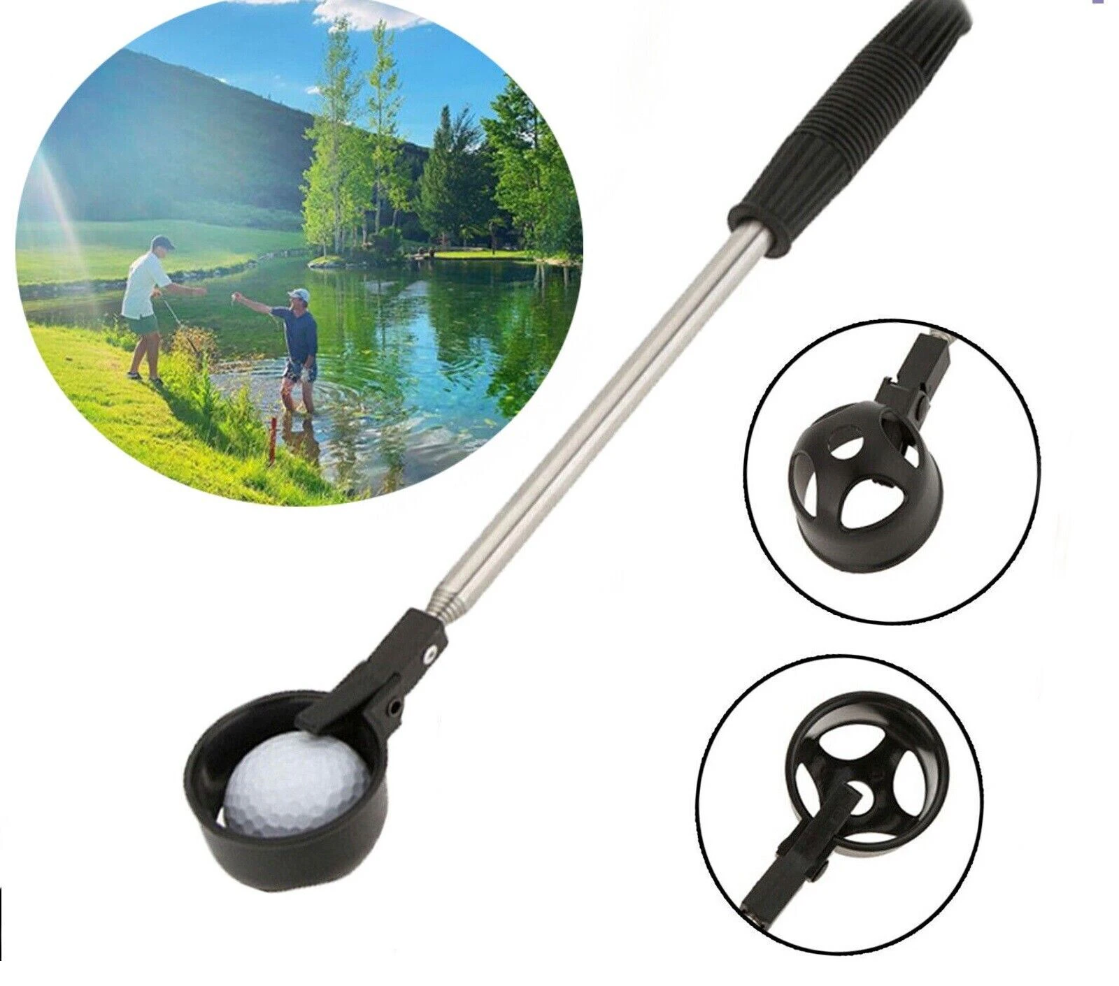 Golf Ball Scoop Pick Up Retriever Stainless Steel Tool Saver Shaft 2M