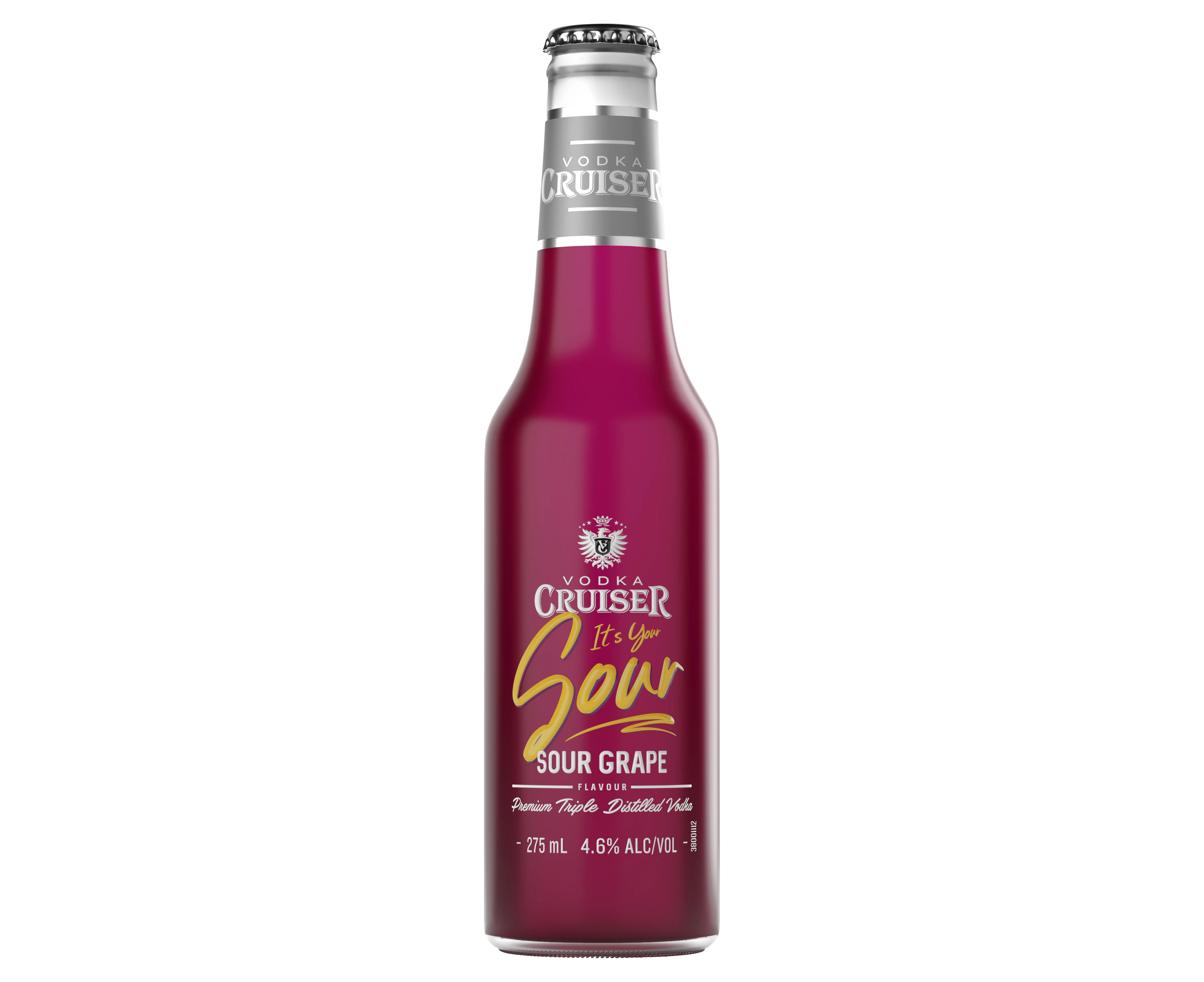 Vodka Cruiser Sour Grape, Refreshing Flavoured Pre-Mixed Vodka Drink, 4.6% ABV, 275mL (Case of 24 Bottles)