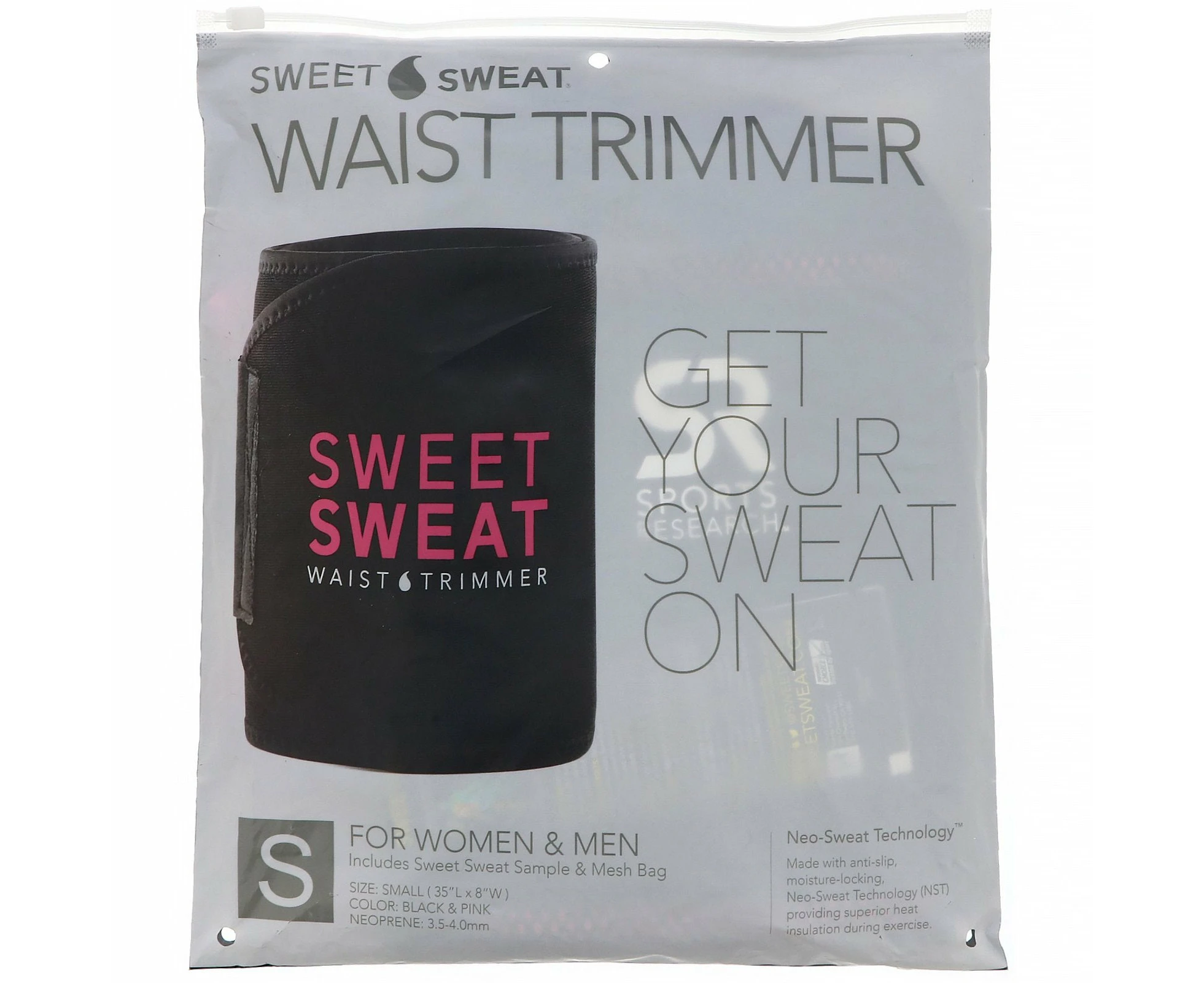 Sports Research, Sweet Sweat Waist Trimmer, Small, Black & Pink, 1 Belt