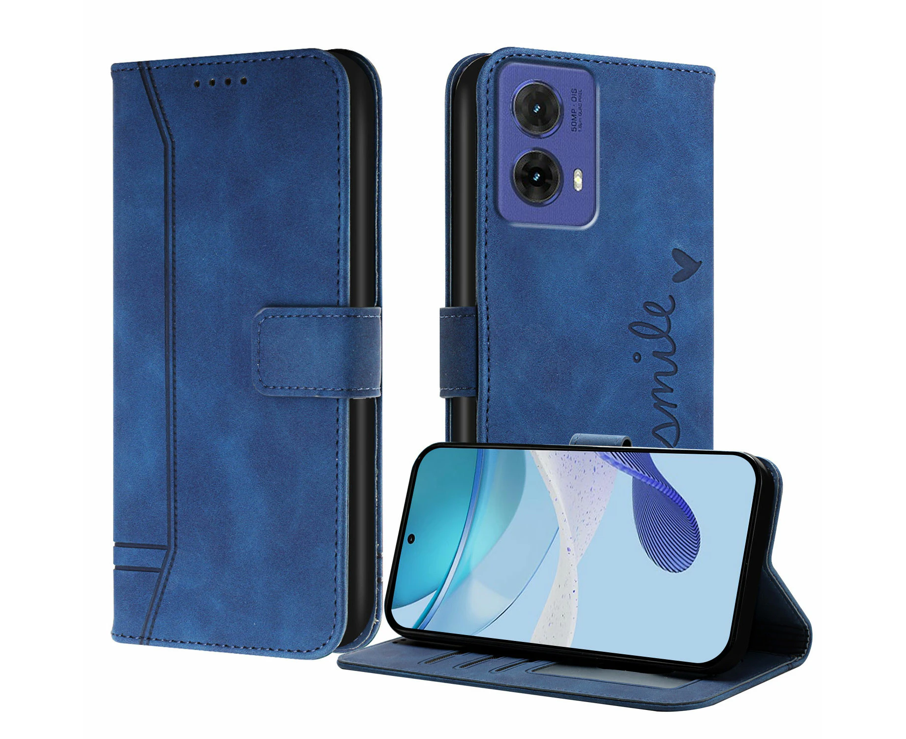 For Moto G85 5G Case With RFID Blocking,Durable Kickstand Shockproof Case-Blue